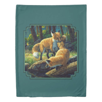 Cute Red Fox Pups Playing Duvet Cover