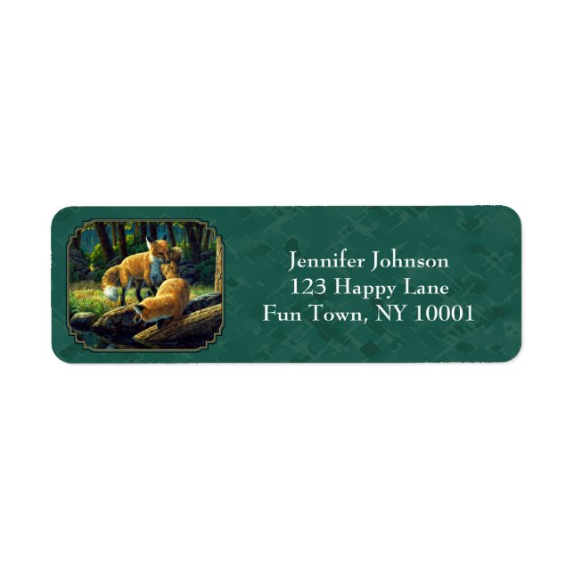 Cute Red Fox Pups Playing Label (Front)