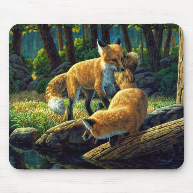 Cute Red Fox Pups Playing Mouse Pad (Front)