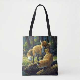 Cute Red Fox Pups Playing Tote Bag