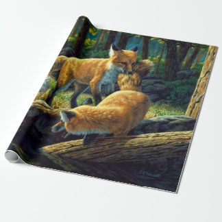 Cute Red Fox Pups Playing Wrapping Paper