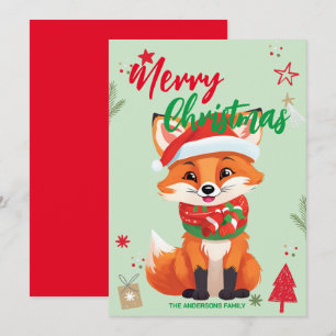 Cute red fox santa Christmas Holiday Family name