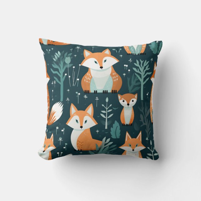 Cute Red Fox Seamless Pattern Abstract Animals Throw Pillow (Front)