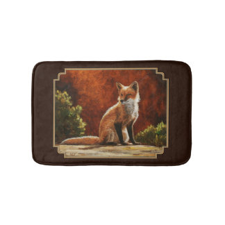 Cute Red Fox Sitting In The Sun Bath Mat