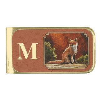 Cute Red Fox Sitting In The Sun Gold Finish Money Clip