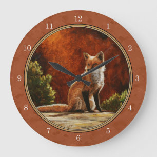 Cute Red Fox Sitting In The Sun Large Clock
