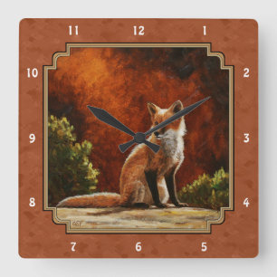 Cute Red Fox Sitting In The Sun Square Wall Clock