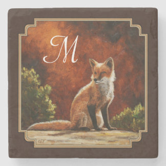 Cute Red Fox Sitting In The Sun Stone Coaster