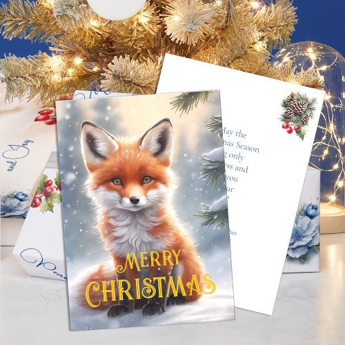 Cute Red Fox Snowy Winter Christmas Holiday Card