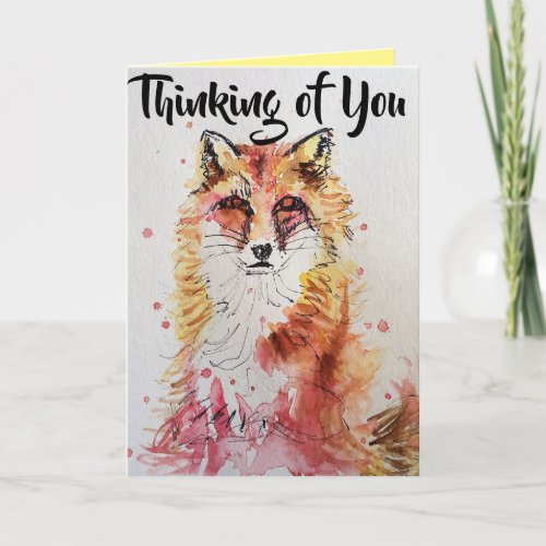 Cute Red Fox Thinking of You Watercolour Card