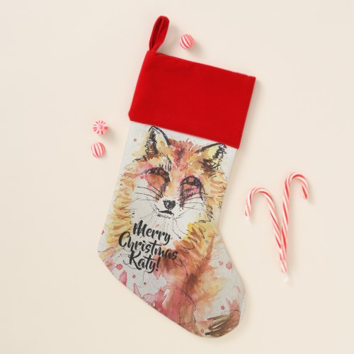 Cute Red Fox Watercolor art Christmas Stocking