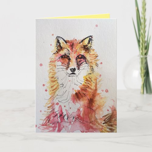 Cute Red Fox Watercolor Birthday Card