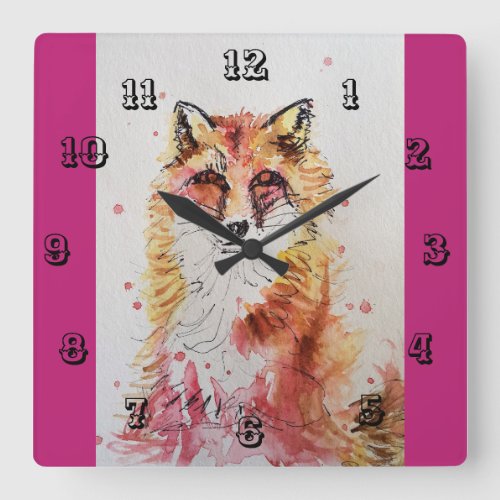 Cute Red Fox Watercolor Childrens Room Clock