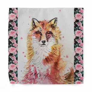 Cute Red Fox Watercolor Girls Ladie Bandana