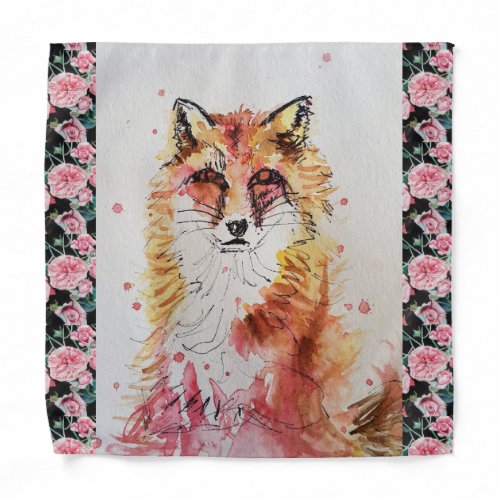 Cute Red Fox Watercolor Girls Ladie Bandana