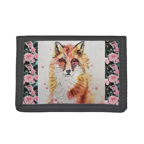 Cute Red Fox Watercolor Girls Ladie Trifold Wallet