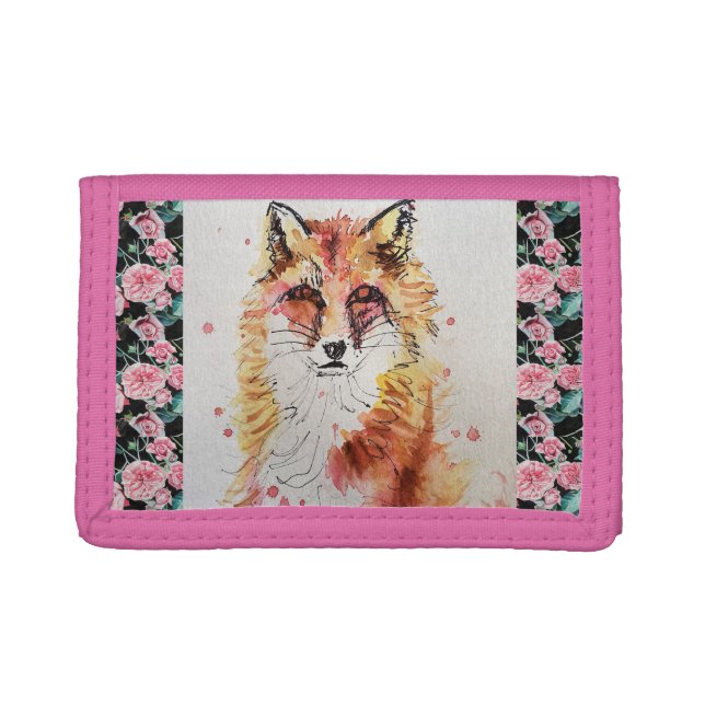 Cute Red Fox Watercolor Girls Ladie Trifold Wallet (Front)