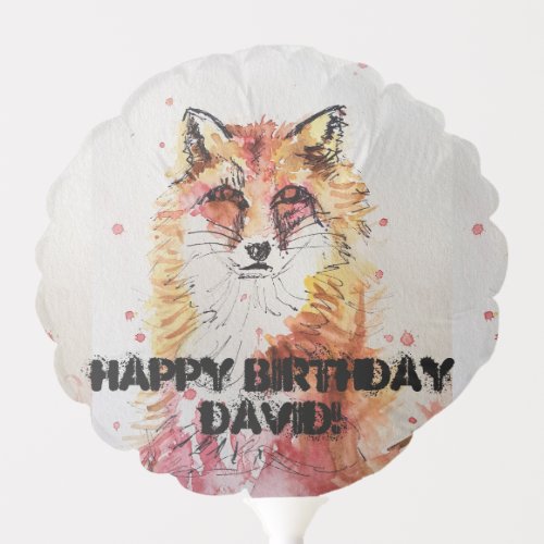 Cute Red Fox Watercolor Happy Birthday Balloon