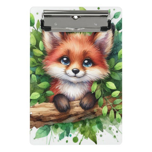 Cute Red Fox Watercolor Mini Clipboard (Front)