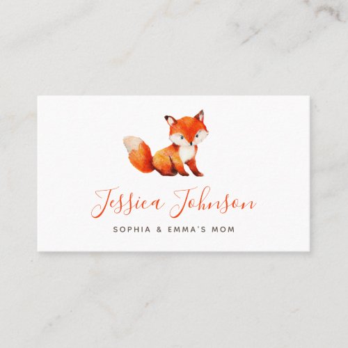 Cute Red Fox Watercolor Mommy Calling Play Date  Business Card