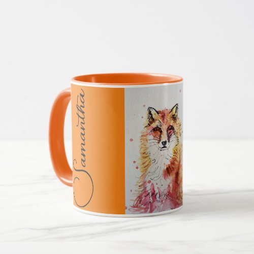 Cute Red Fox Watercolor Painting Mug Orange