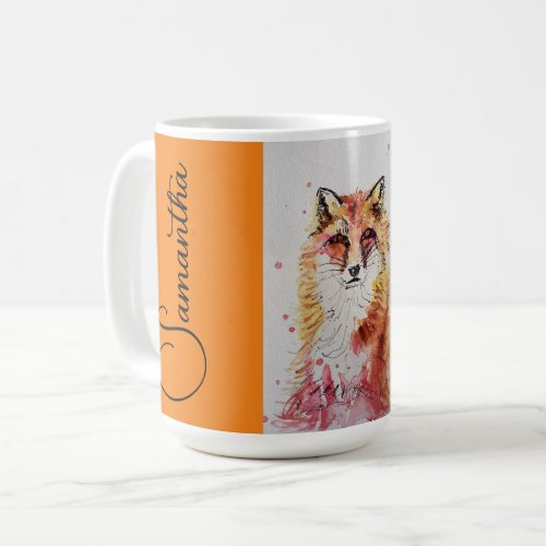 Cute Red Fox Watercolor Painting Mug Orange