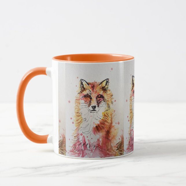 Cute Red Fox Watercolor Painting Mug Orange (Left)