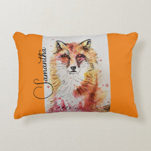 Cute Red Fox Watercolor Painting Mug Orange Accent Pillow
