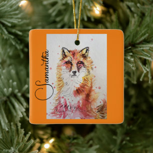 Cute Red Fox Watercolor Painting Mug Orange Ceramic Ornament