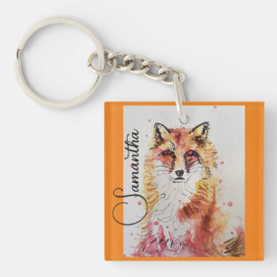 Cute Red Fox Watercolor Painting Mug Orange Keychain