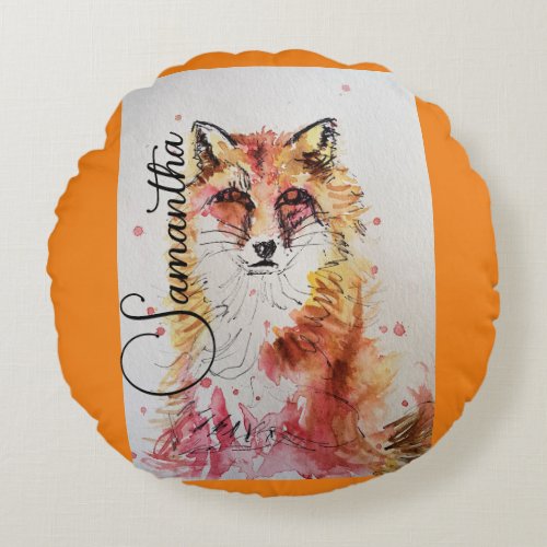 Cute Red Fox Watercolor Painting Mug Orange Round Pillow