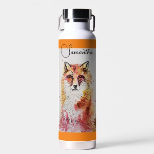 Cute Red Fox Watercolor Painting Mug Orange Water Bottle