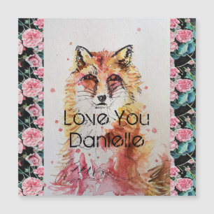 Cute Red Fox Watercolor Pink Rose Girls Ladies Mag