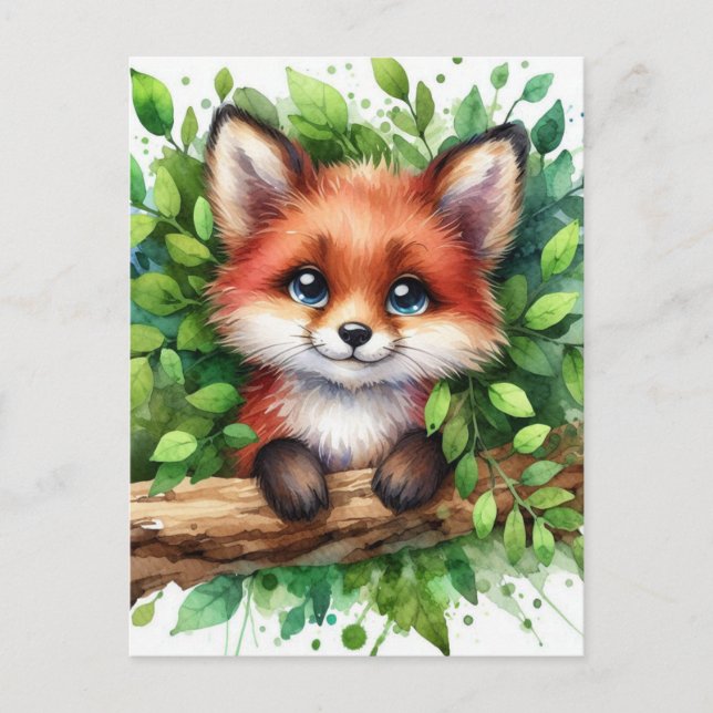 Cute Red Fox Watercolor Postcard (Front)