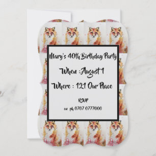 Cute Red Fox Watercolour 40th Birthday Invitation