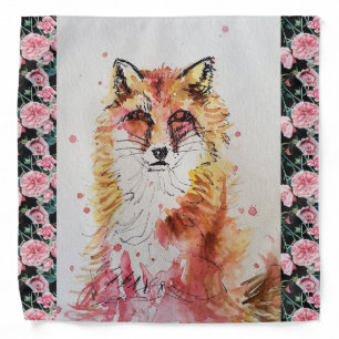 Cute Red Fox Watercolour art Girls Scarf Bandana