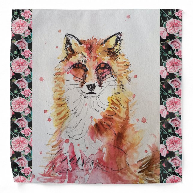 Cute Red Fox Watercolour art Girls Scarf Bandana (Front)