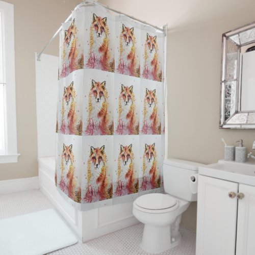 Cute Red Fox Watercolour Art Shower Curtain