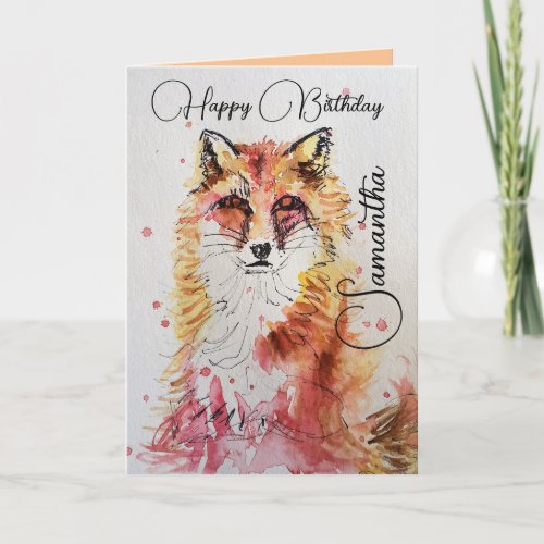 Cute Red Fox Watercolour Birthday Card