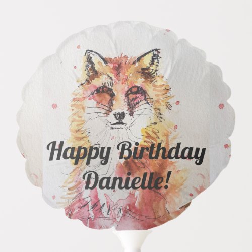 Cute Red Fox Watercolour Happy Birthday Balloon