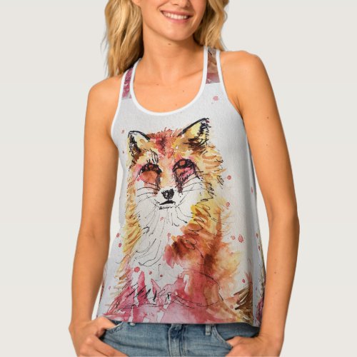 Cute Red Fox watercolour Ladies Girls top Singlet