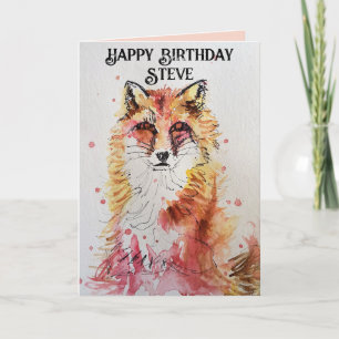 Cute Red Fox Watercolour Mens Birthday Card