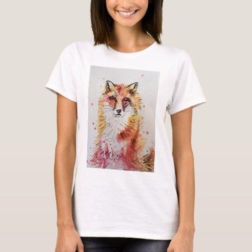 Cute Red Fox Watercolour painting art T Shirt