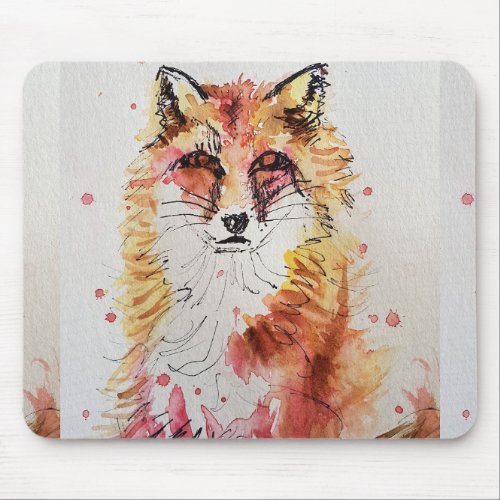 Cute Red Fox Watercolour Painting Mouse Mat Purple