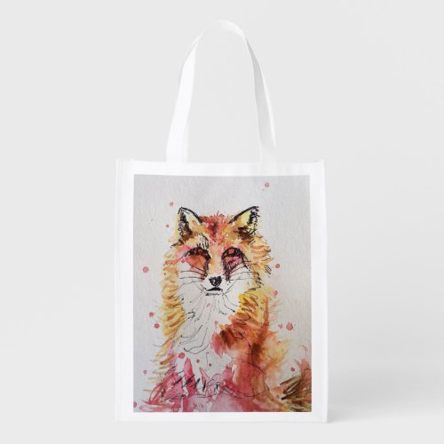 Cute Red Fox Watercolour Reusable Grocery Bag