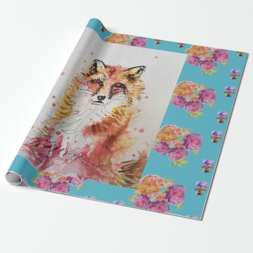 Cute Red Fox Watercolour Woodland Animal Art Wrapping Paper