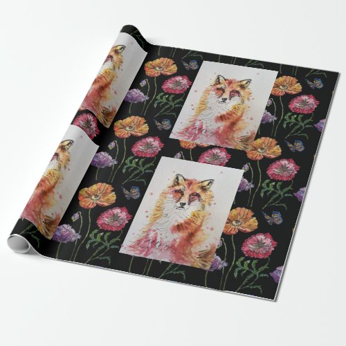 Cute Red Fox Watercolour Woodland Animal Art Wrapping Paper