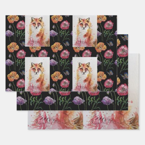 Cute Red Fox Watercolour Woodland Animal Art Wrapping Paper Sheets