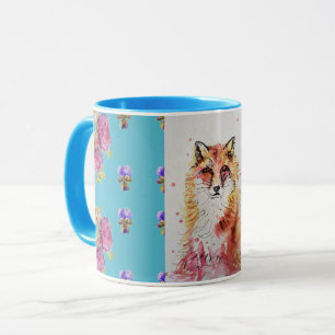 Cute Red Fox Watercolour Woodland Roses Animal Art Mug