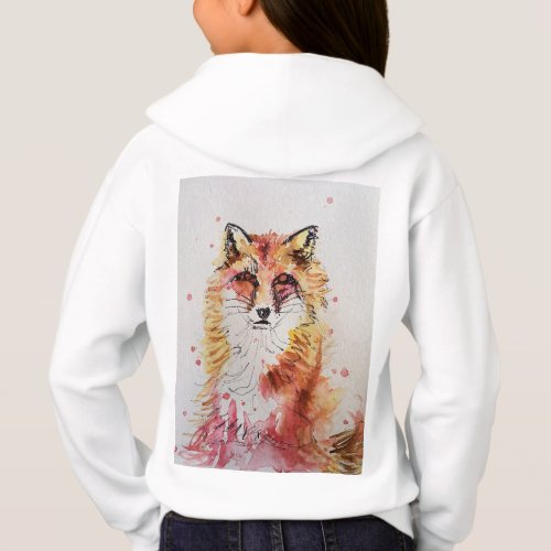 Cute Red Fox Whimsical Watercolor Girls Hoodie